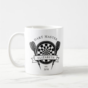 Taza De Café Dart de nombre personalizado en blanco y negro