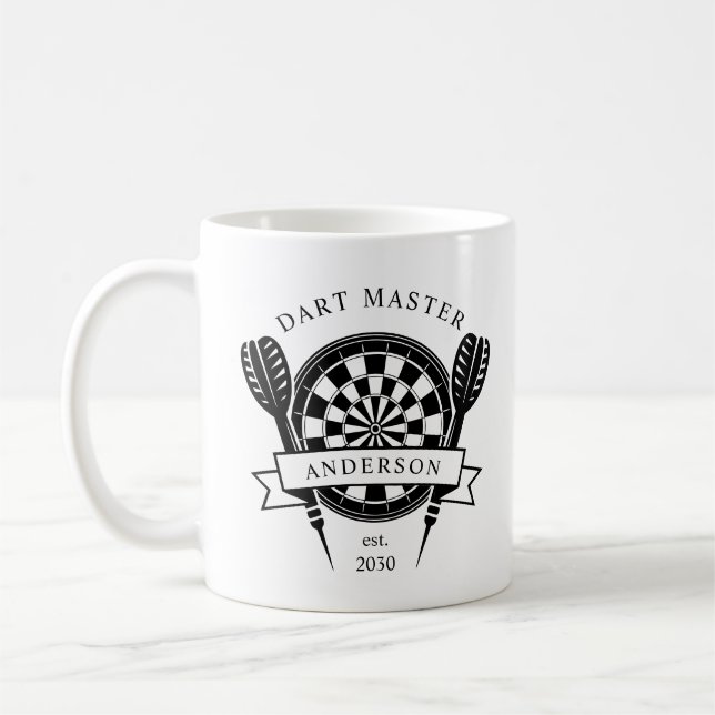 Taza De Café Dart de nombre personalizado en blanco y negro (Izquierda)