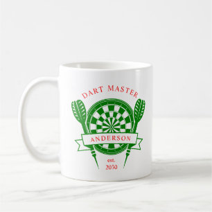 Taza De Café Dart de nombre personalizado verde rojo