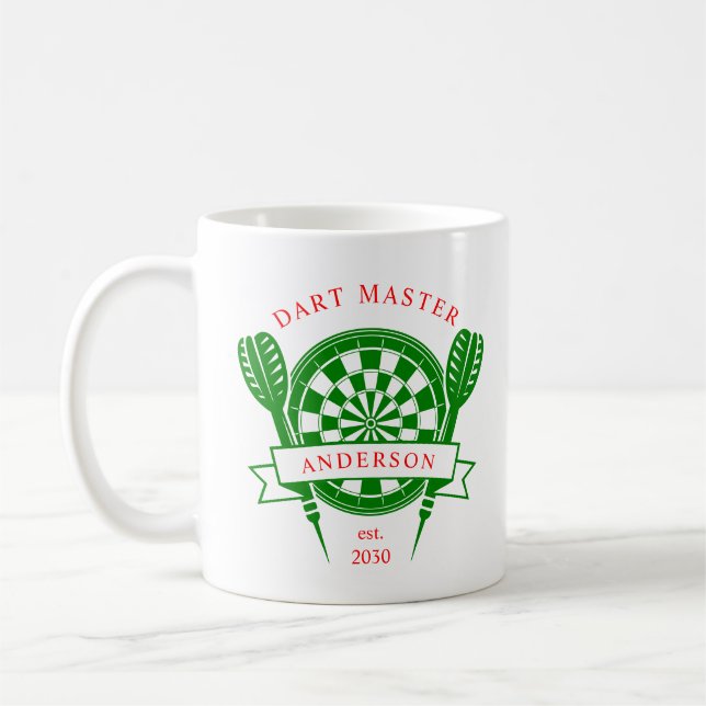 Taza De Café Dart de nombre personalizado verde rojo (Izquierda)