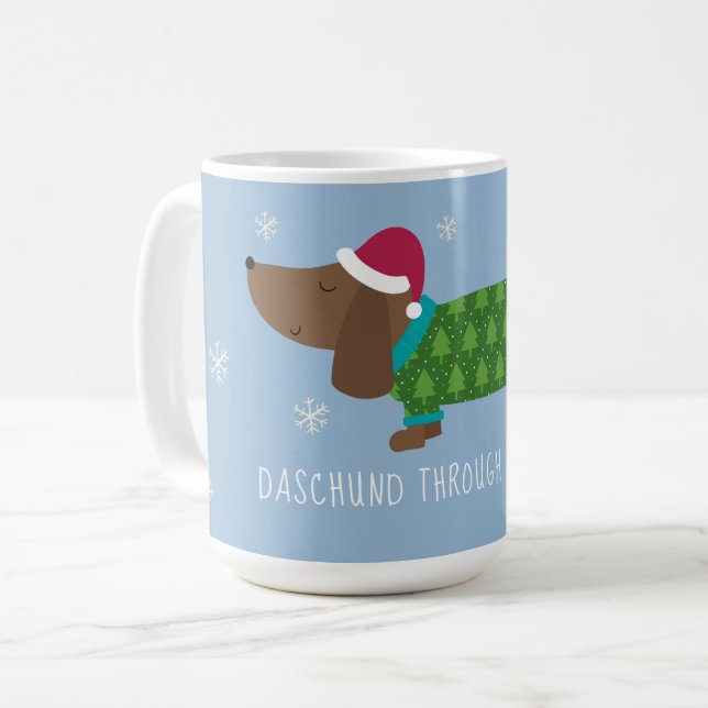 Taza De Café Daschund A Través De La Nieve Ilustrada Café Mug (Anverso izquierdo)