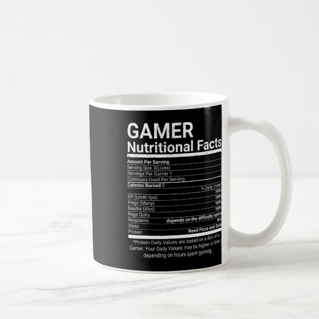 Taza De Café Datos de nutrición para jugadores Videojuegos Info (Derecha)