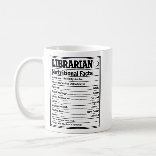 Taza De Café Datos Nutricionales de Bibliotecario Libro Diverti (Izquierda)
