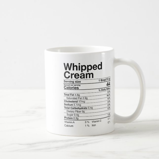 Taza De Café Datos Nutricionales de Crema Batida Regalo de Acci (Derecha)