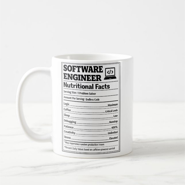 Taza De Café Datos Nutricionales Divertidos de Ingeniero de Sof (Izquierda)