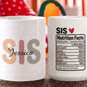 Taza De Café Datos Nutricionales Personalizados de la Hermana N