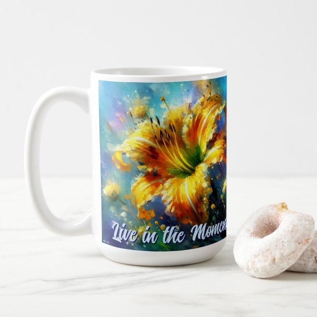 Taza De Café Daylily Daylilies Flower Yellow Teal Personalized (Con donut)