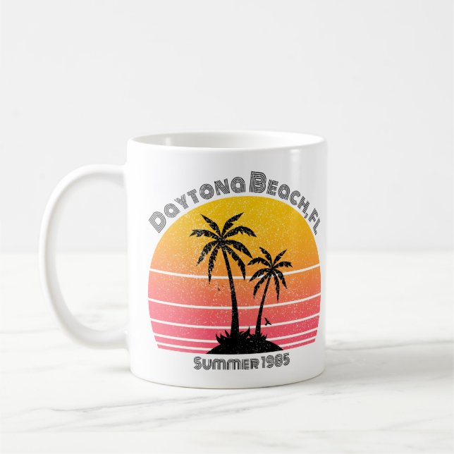 Taza De Café Daytona Beach Retro Sunset Palms (Izquierda)
