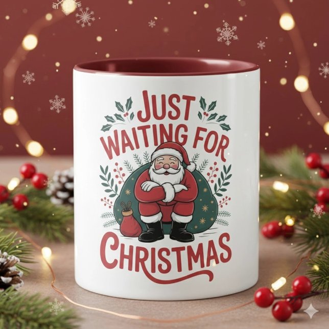 Taza de café de 11 oz con Santa esperando la Navid (Subido por el creador)
