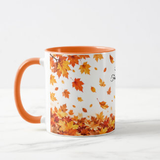 Taza de café de Acción de Gracias hojas de otoño