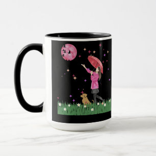 Taza de café de acuarela de Luna Rosa Mágica y Pas