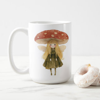 Taza de café de acuarela de niña hada con sombrero