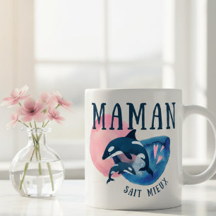 Taza de café de acuarela de orca madre 'Maman Sait