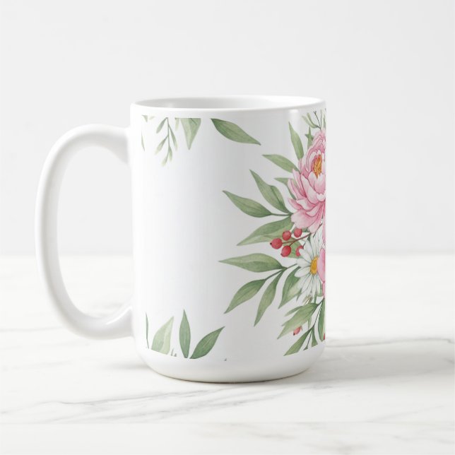 Taza de café de acuarela floral rosa elegante"  (Izquierda)