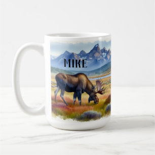 Taza de café de acuarela personalizada de alce de 