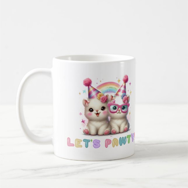 Taza de café de adorables animales blancos bebés  (Izquierda)