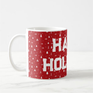 Taza de café de árboles de Navidad y copos de niev
