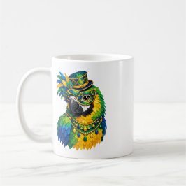 Taza de café de arte colorido de loro de carnaval