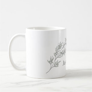 Taza de café de arte de línea de rama de olivo bot