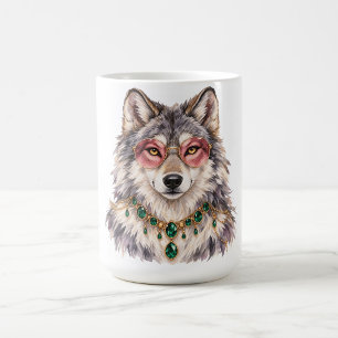 Taza de café de arte de lobo gris acuarela lindo v