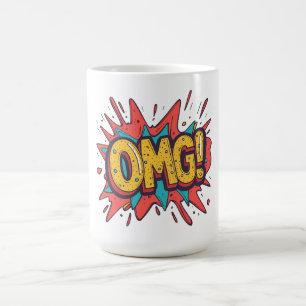 Taza de café de arte pop “¡OMG!” de cómic retro