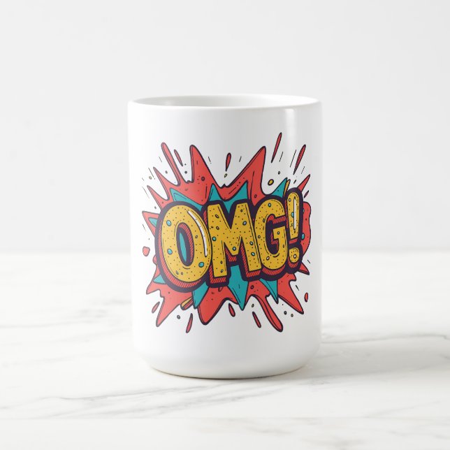 Taza de café de arte pop “¡OMG!” de cómic retro (Centro)