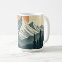 Taza de café de aventura de puesta de sol de monta