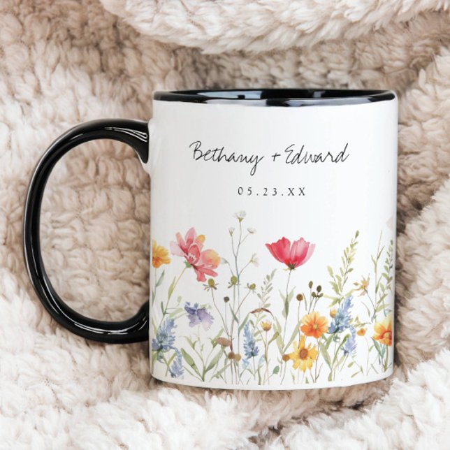 Taza de café de boda con flores silvestres de acua (Subido por el creador)