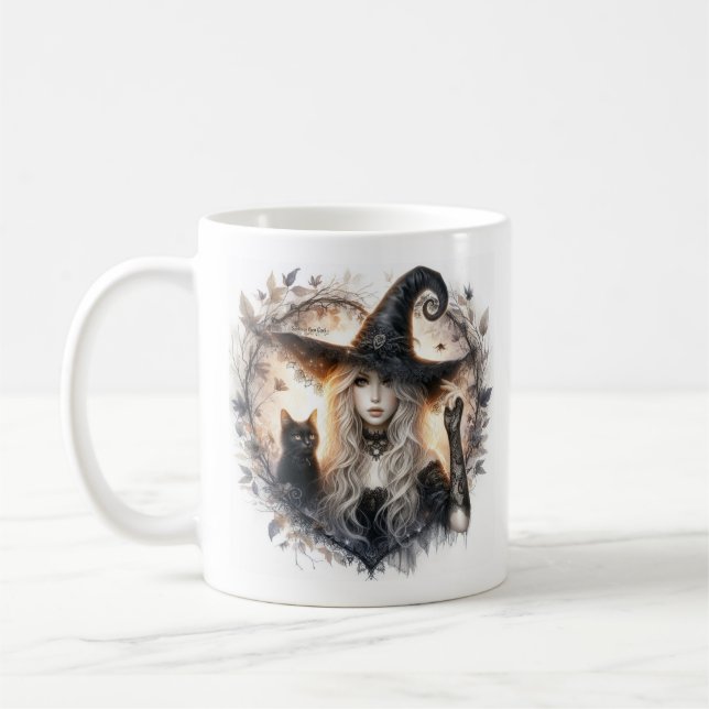 Taza de café de bruja y gato negro (Izquierda)