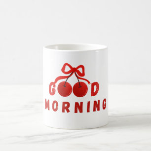 Taza De Café De Buen Día Con Lazo De Cereza Roja A