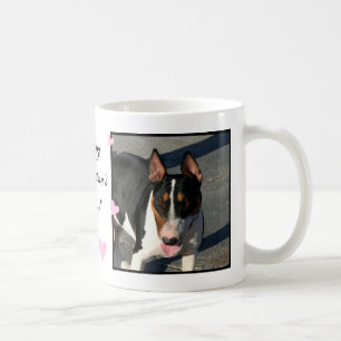Taza de café de bull terrier de la tarjeta del d