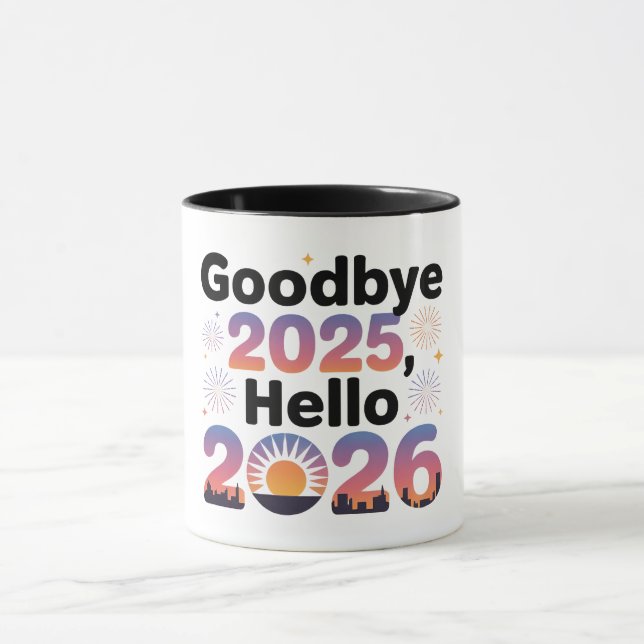 Taza de café de celebración del atardecer de Año N (Centro)