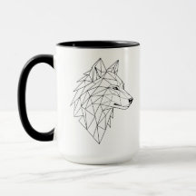 Taza de café de cerámica con cabeza de lobo geomét