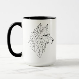 Taza de café de cerámica con cabeza de lobo geomét