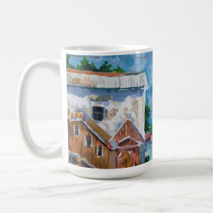 Taza de café de cerámica con paisaje urbano europe