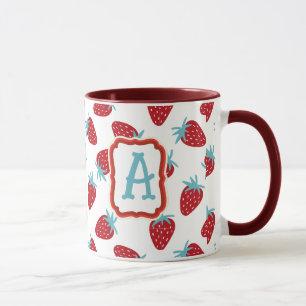 Taza de café de cerámica con patrón de fresa roja
