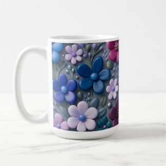 Taza de café de cerámica con patrón floral en 3D -