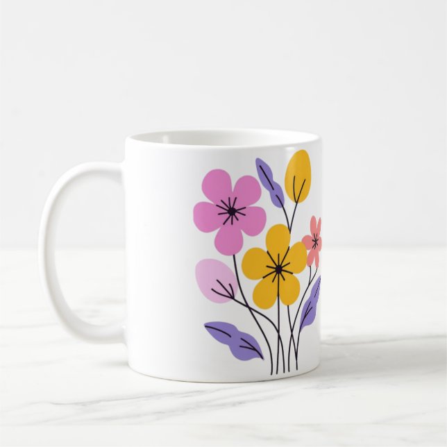 Taza de café de cerámica con ramo de flores silves (Izquierda)
