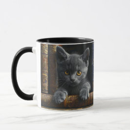 Taza de café de cerámica | Gatito Chartreux y libr