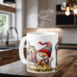 Taza de café de cerámica Gnome Santa durmiendo