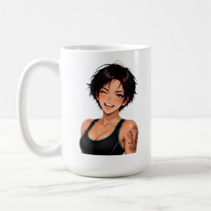 Taza de café de chica de gimnasio de manga entrena