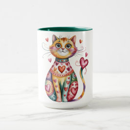 Taza de café de color con diseño de gato y corazon