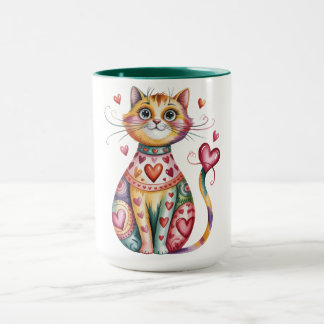 Taza de café de color con diseño de gato y corazon