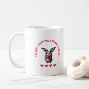 Taza de café de conejito lindo disfrutando de una 