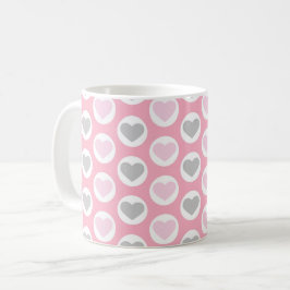 Taza de café de corazones grises y rosas, taza de