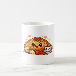 Taza de café de croissant feliz lindo