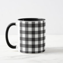 Taza de café de cuadros de búfalo en blanco y negr