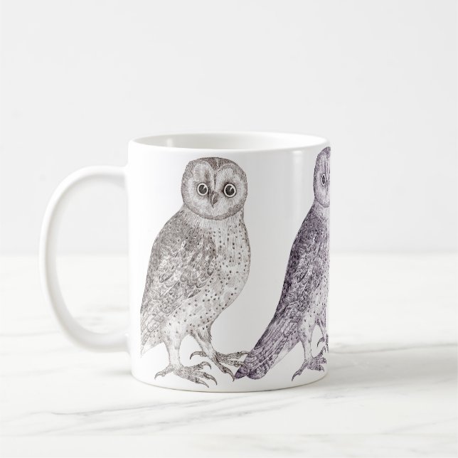 Taza de café de cuatro búhos - impresión manchada (Izquierda)