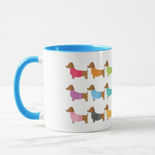Taza de café de Dachshunds Coloridos (Izquierda)