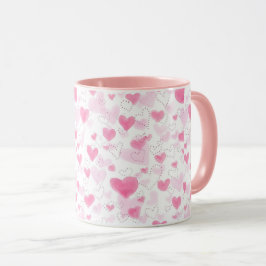 Taza de café de dos tonos con corazones de acuarel